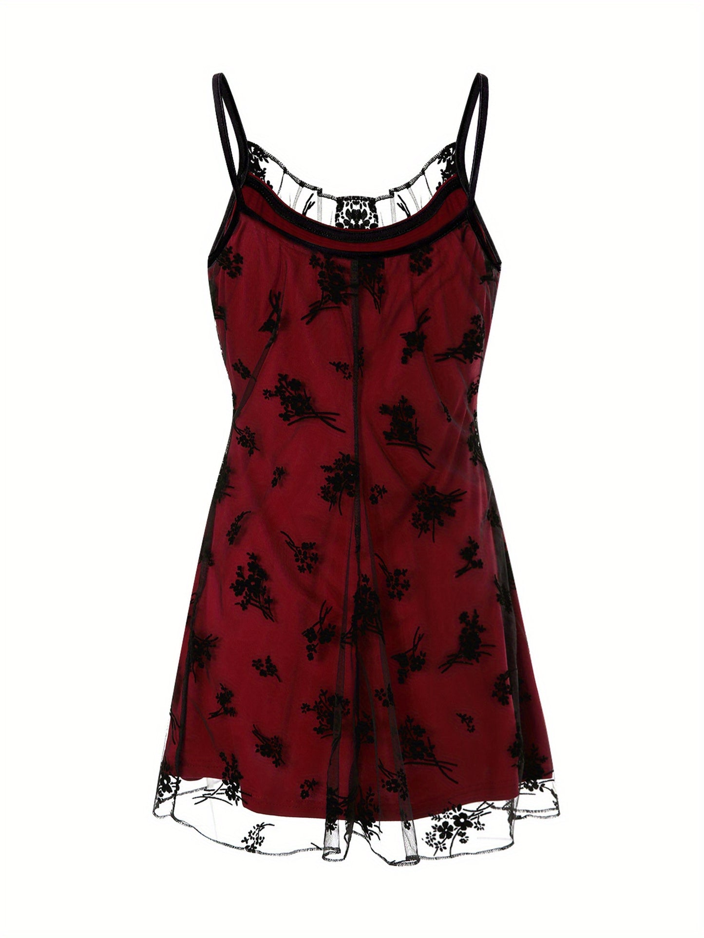 Women Dress, Low Cut Sleeveless Lace Edge Plant Leaves Stitch-work Suspender Camisole Dress