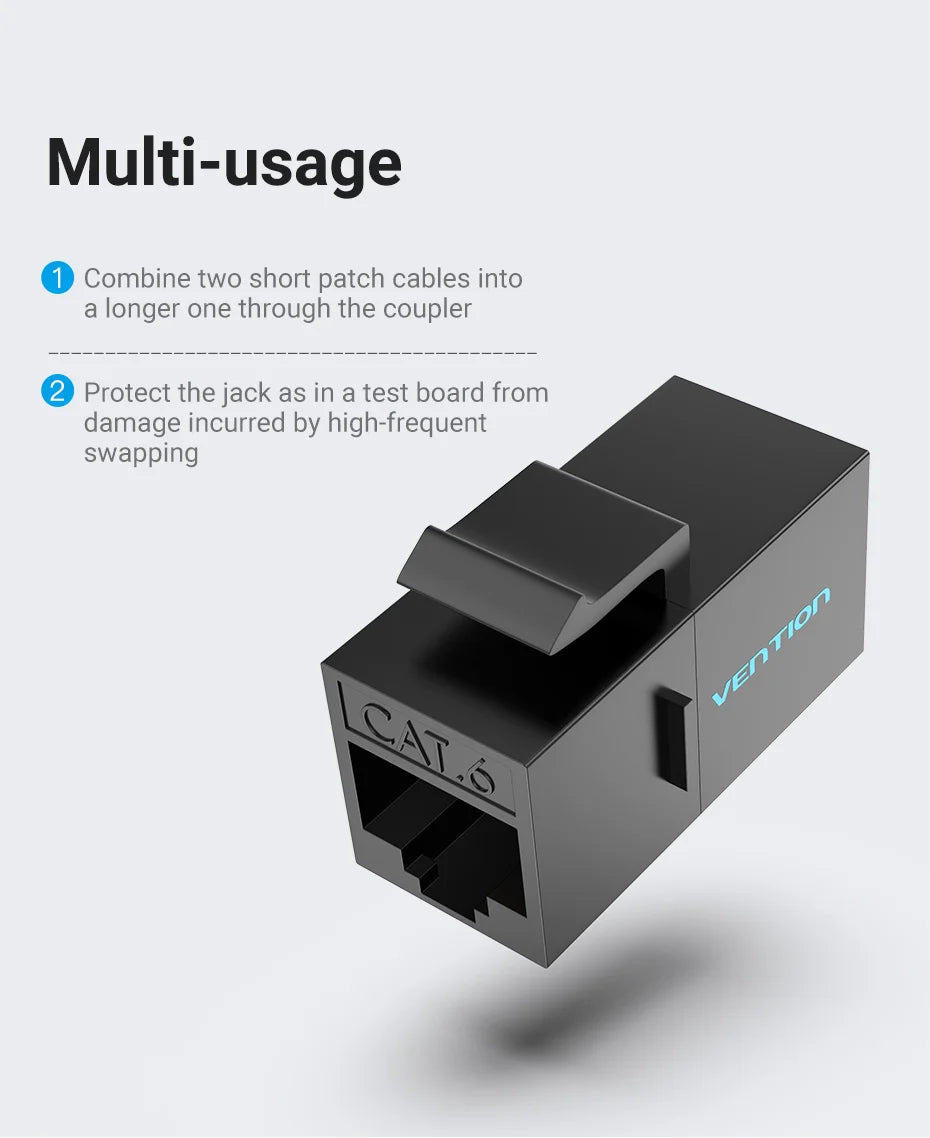 Vention RJ45 Connector Cat6 Cat5e Ethernet Cable Extender Adapter Female to Female Extension for Ethernet Cable RJ45 Coupler