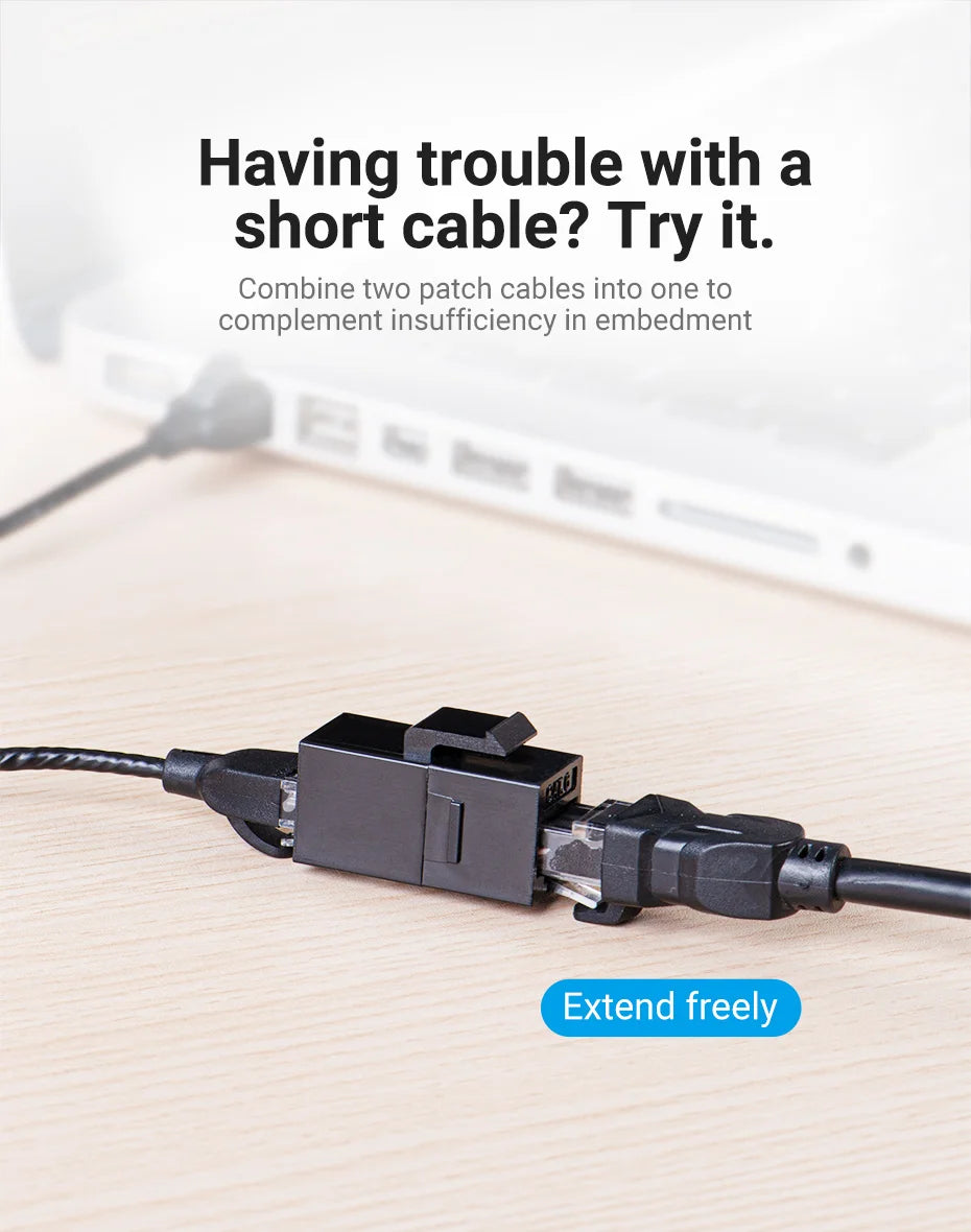 Vention RJ45 Connector Cat6 Cat5e Ethernet Cable Extender Adapter Female to Female Extension for Ethernet Cable RJ45 Coupler