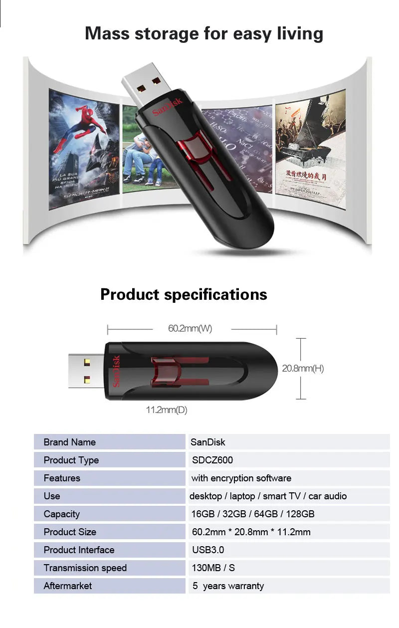 SanDisk USB Flash Drive USB 3.0 Pen Drive 512GB 256GB 128GB 64GB 32GB 16GB Pendrive Memory USB Stick Memoria Flash Disk Pendrive