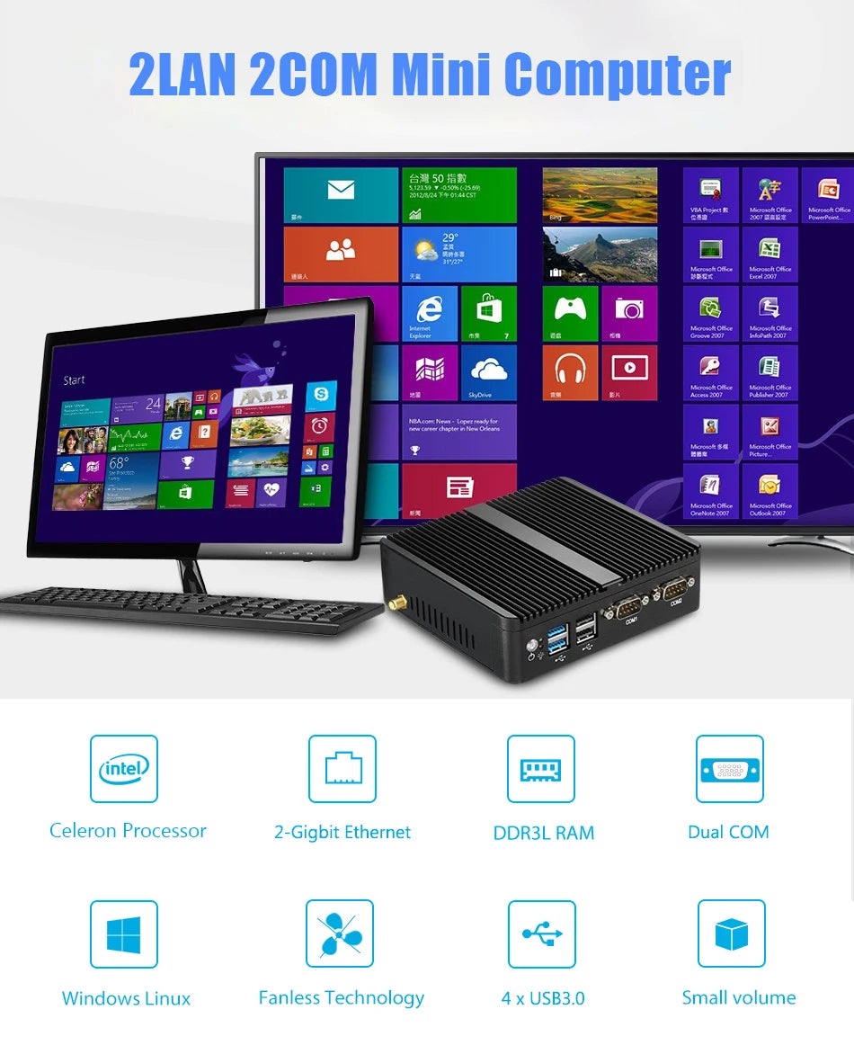 Industrial Fanless Mini PC Celeron J4125 Core i3-5005U Dual LAN 2*COM HDMI WIFI Windows 10 Nettop Office Computer minipc Desktop