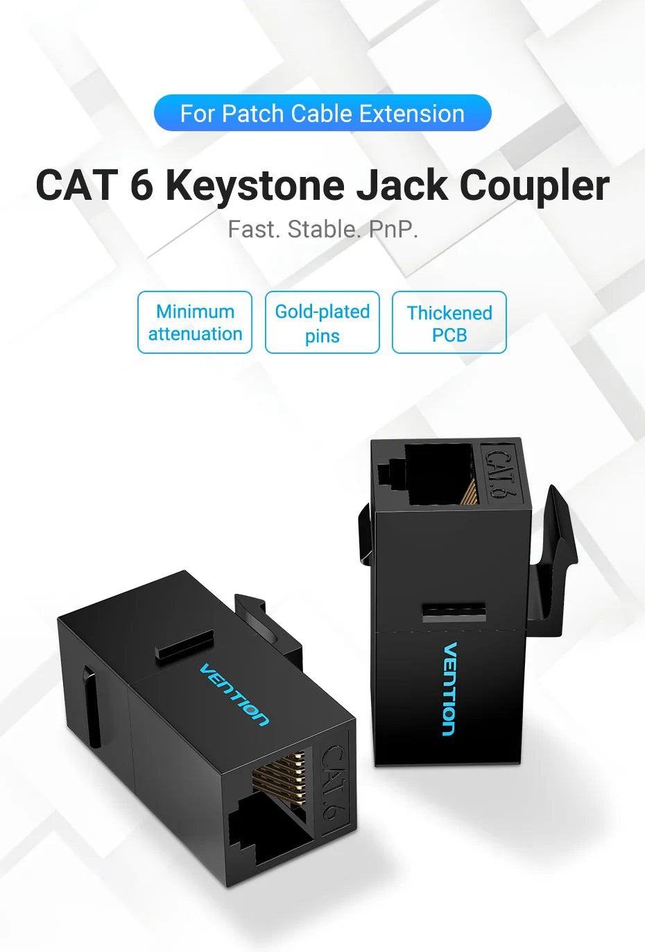 Vention RJ45 Connector Cat6 Cat5e Ethernet Cable Extender Adapter Female to Female Extension for Ethernet Cable RJ45 Coupler