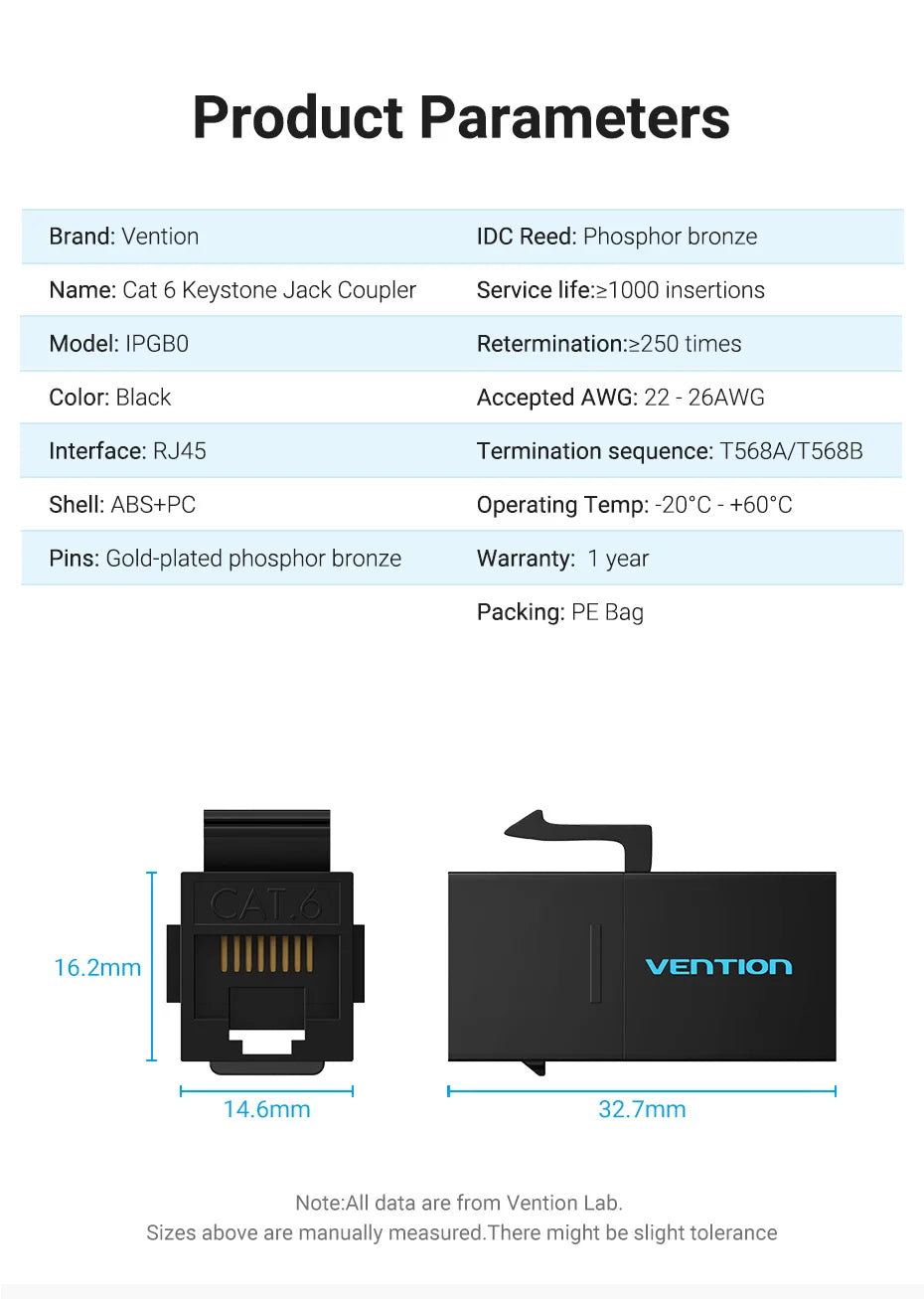 Vention RJ45 Connector Cat6 Cat5e Ethernet Cable Extender Adapter Female to Female Extension for Ethernet Cable RJ45 Coupler