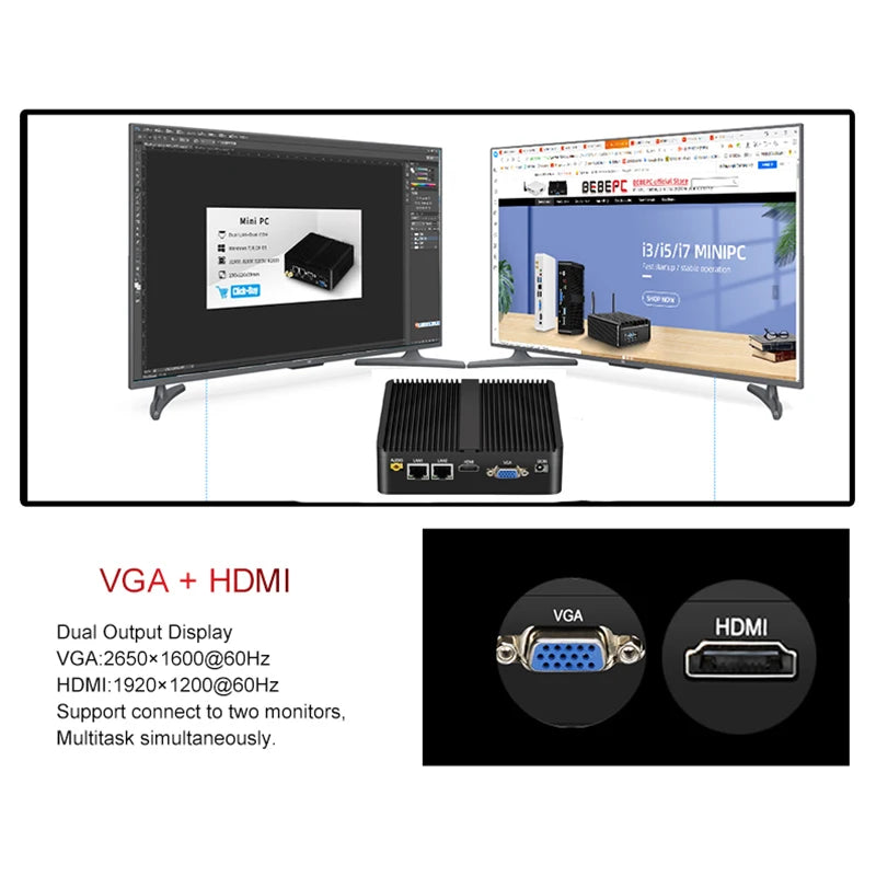 Industrial Fanless Mini PC Celeron J4125 Core i3-5005U Dual LAN 2*COM HDMI WIFI Windows 10 Nettop Office Computer minipc Desktop