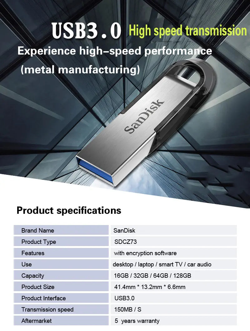 SanDisk USB Flash Drive USB 3.0 Pen Drive 512GB 256GB 128GB 64GB 32GB 16GB Pendrive Memory USB Stick Memoria Flash Disk Pendrive