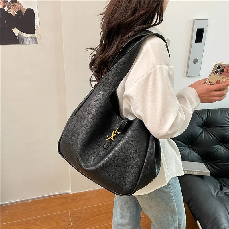 Luxury Shoulder Bag for Women 2025 - Minimalist Solid Color Tote, Spacious PU Leather Crossbody Purse, Elegant Underarm Handbag