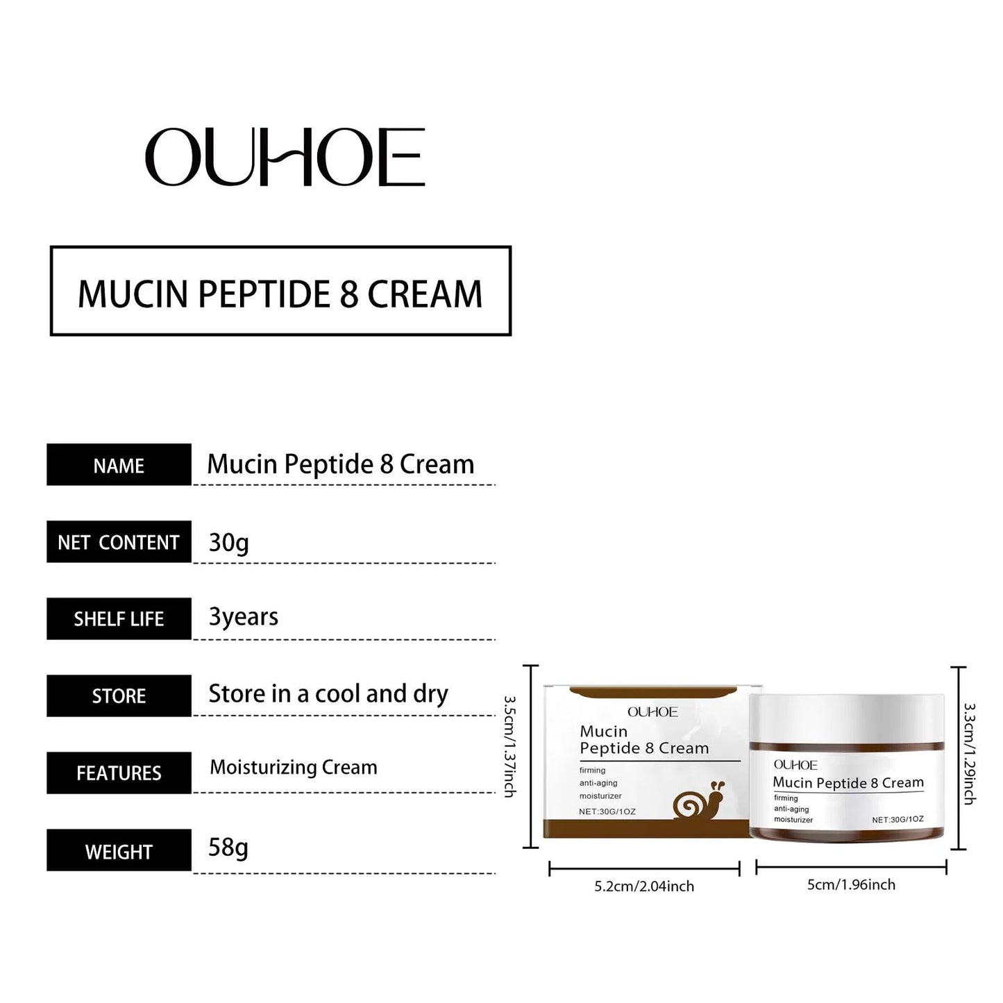 Mucin Peptide 8 Cream Moisturizing Smoothing Facial Skin Tighten Fade Fine Lines Nourish Brighten Skin Care For Rough Dry Skin