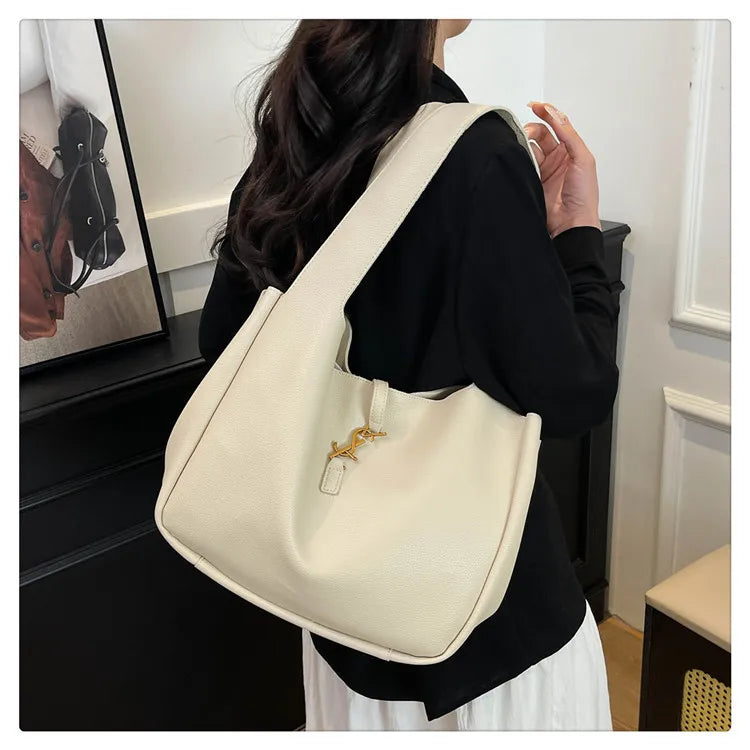 Luxury Shoulder Bag for Women 2025 - Minimalist Solid Color Tote, Spacious PU Leather Crossbody Purse, Elegant Underarm Handbag