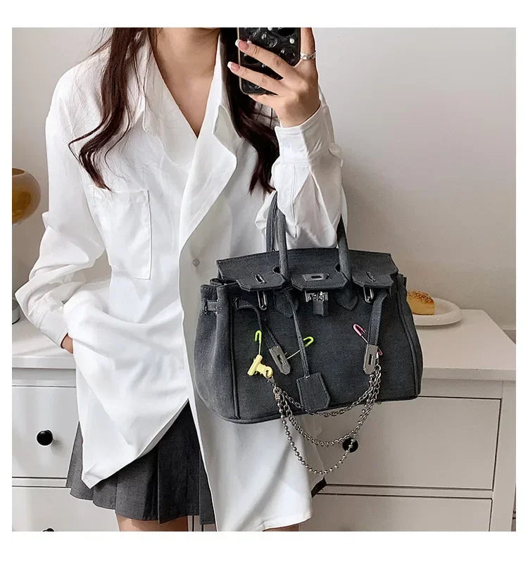 Vintage Distressed Denim Crossbody Bag 2025 Spring Summer Boho Chic Shoulder Purse for Women - Funny Ripped Designer Handbag