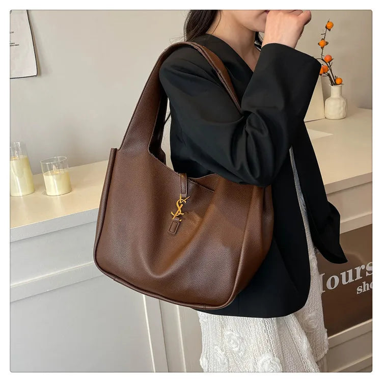 Luxury Shoulder Bag for Women 2025 - Minimalist Solid Color Tote, Spacious PU Leather Crossbody Purse, Elegant Underarm Handbag