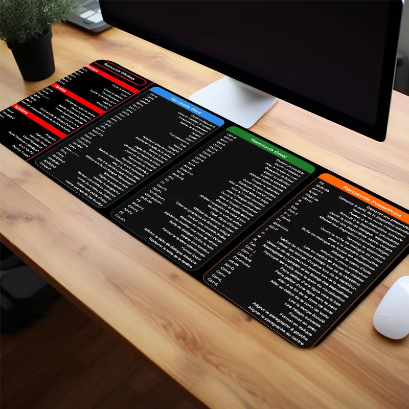 French Excel Shortcuts Pattern Large Mouse Pad Office Desk Mat Computer Keyboard Pad Starters Gift for Office Workers Students