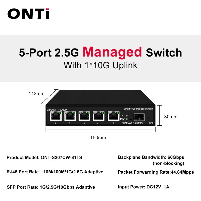 ONTi 5 Port Smart Web 2.5Gps with 2*10G SFP+ L2 Managed Switch and 5 or 8 Port L2 Web Managed 2.5Gps Switch