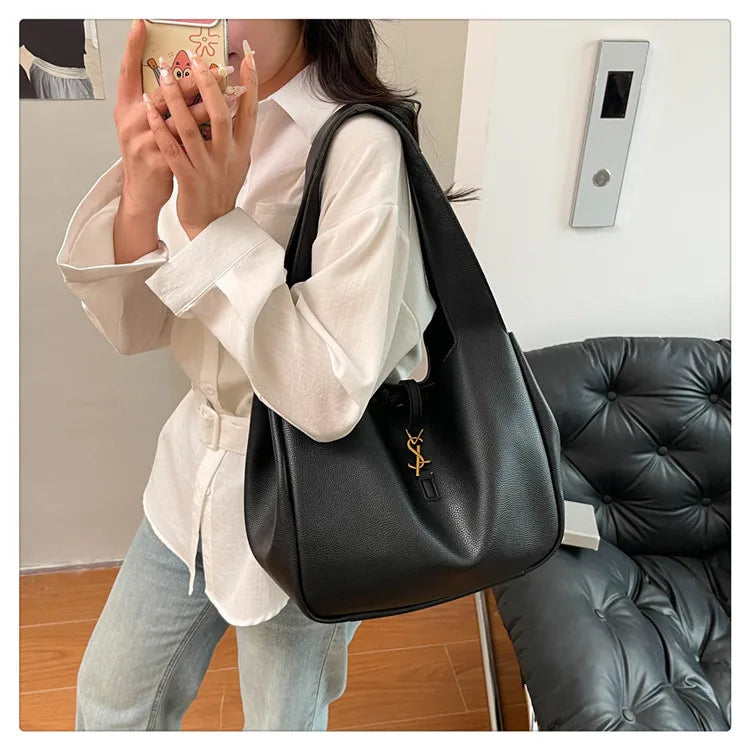 Luxury Shoulder Bag for Women 2025 - Minimalist Solid Color Tote, Spacious PU Leather Crossbody Purse, Elegant Underarm Handbag