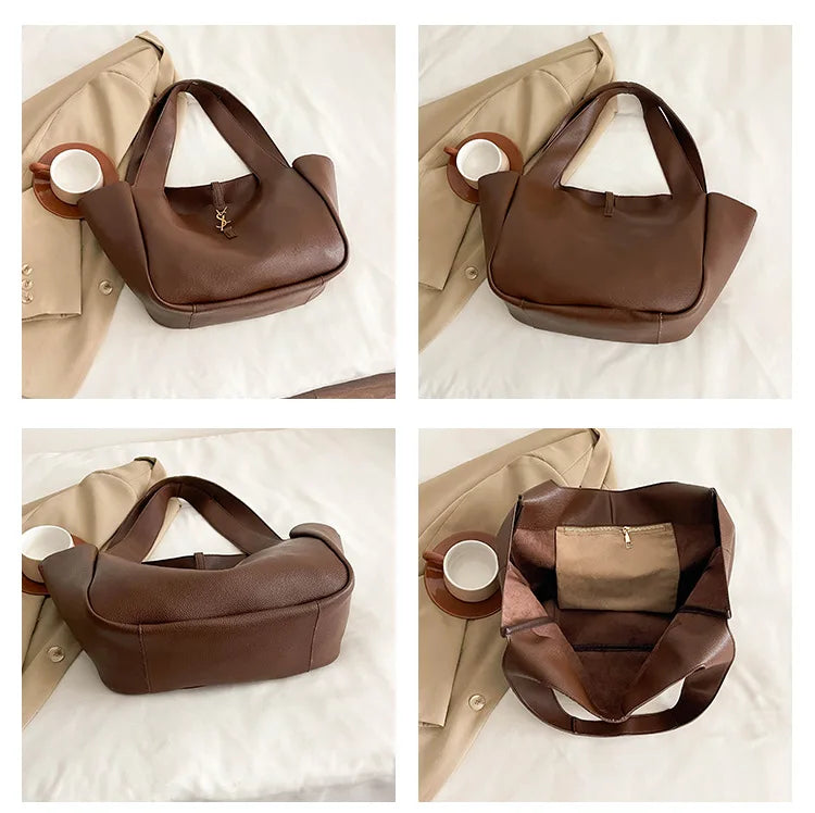 Luxury Shoulder Bag for Women 2025 - Minimalist Solid Color Tote, Spacious PU Leather Crossbody Purse, Elegant Underarm Handbag