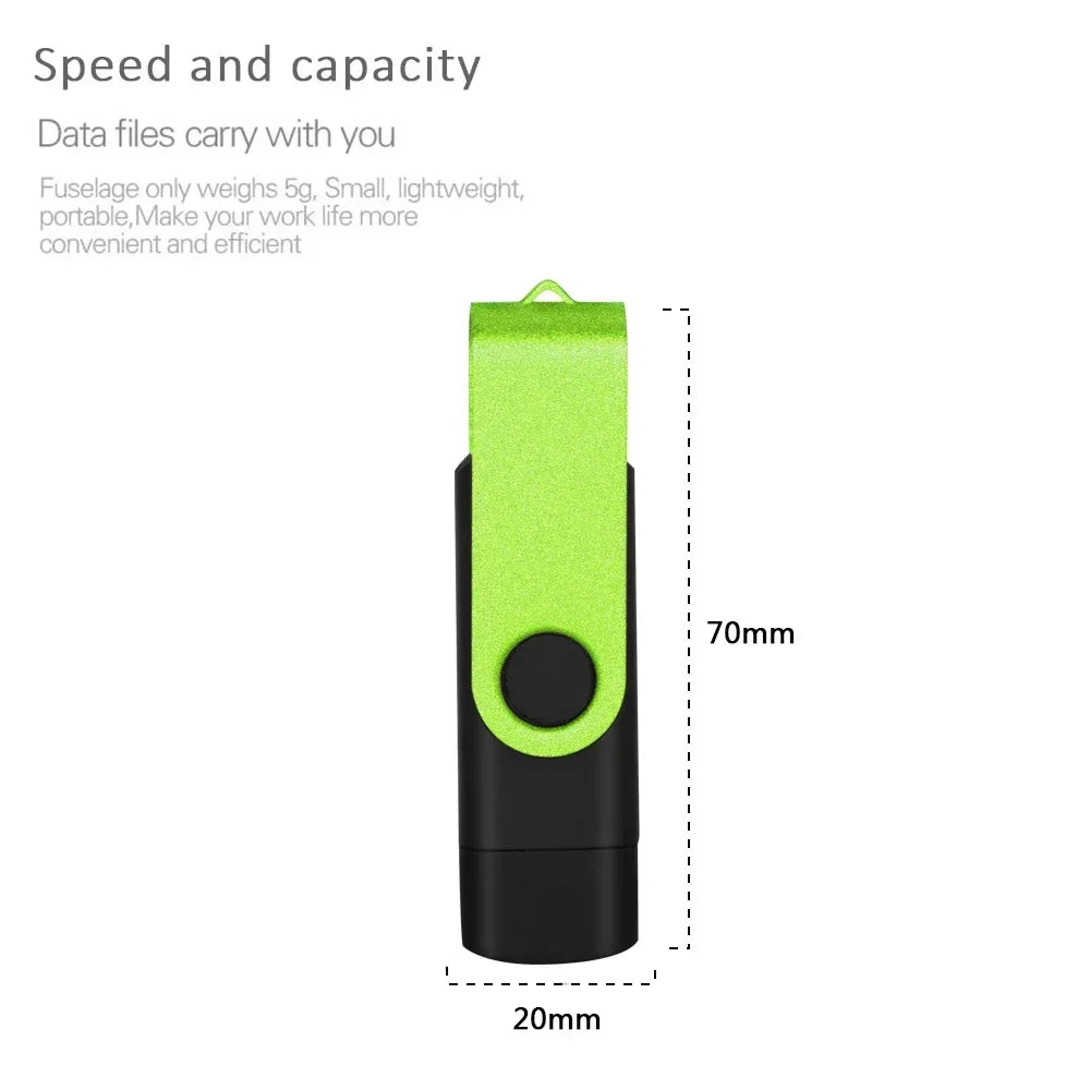 TYPE-C 2 IN 1 Pen Drive With Free key Ring 128GB Rotatable Metal USB 2.0 Flash Drive 64GB Business Gift Memory Stick 32GB 16GB