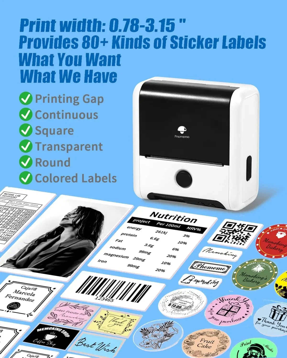 Phomemo M200 Bluetooth Thermal Label Printer Sticker Label Maker for Small Businesses Shipping and Address Labels (20-75mm)
