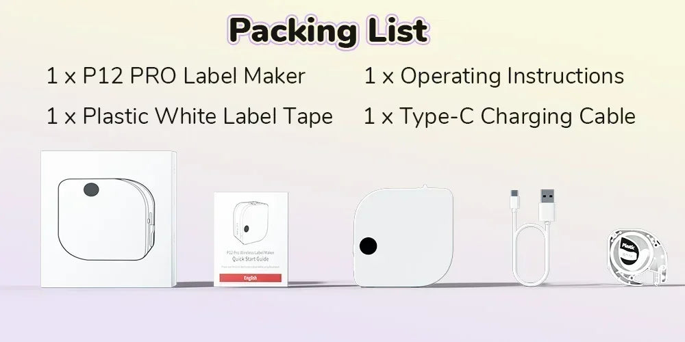 Phomemo Label Printer P12 PRO Portable Label Maker 12mm Rechargeable Bluetooth Inkless Printer Multiple Template for Office Home
