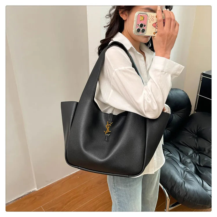 Luxury Shoulder Bag for Women 2025 - Minimalist Solid Color Tote, Spacious PU Leather Crossbody Purse, Elegant Underarm Handbag