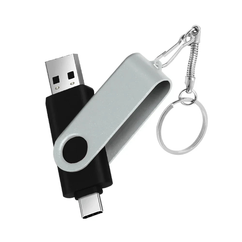 TYPE-C 2 IN 1 Pen Drive With Free key Ring 128GB Rotatable Metal USB 2.0 Flash Drive 64GB Business Gift Memory Stick 32GB 16GB