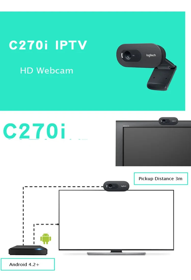 Logitech Webcam C270i HD Webcam 720P Network Built-in Microphone USB2.0 Webcam Chat Camera mini camera Webcam for pc