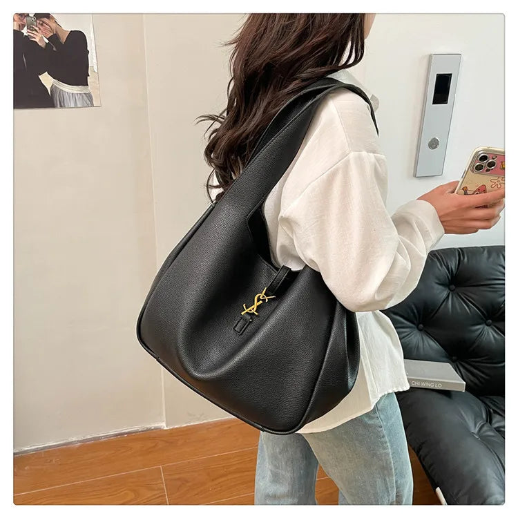 Luxury Shoulder Bag for Women 2025 - Minimalist Solid Color Tote, Spacious PU Leather Crossbody Purse, Elegant Underarm Handbag