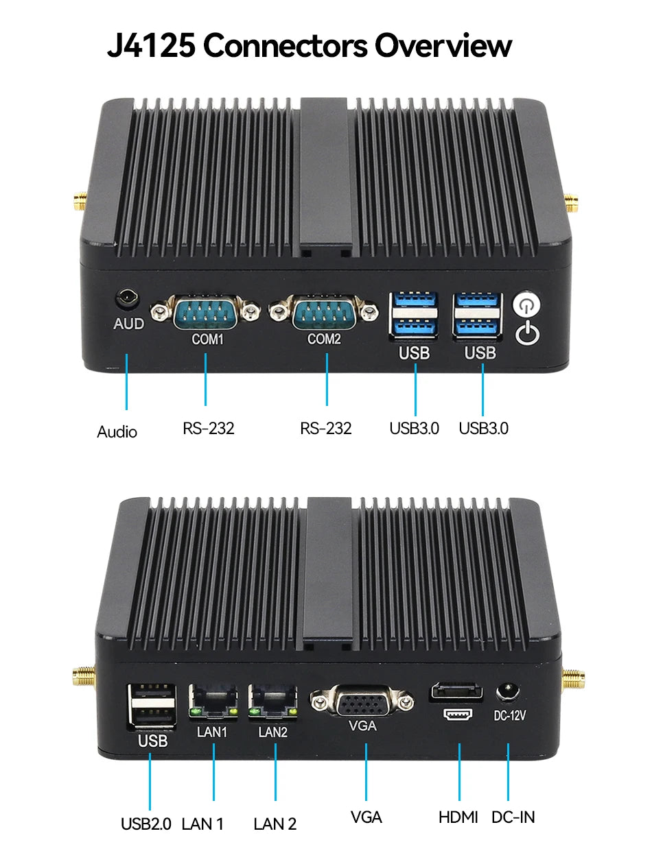 Industrial Fanless Mini PC Celeron J4125 Core i3-5005U Dual LAN 2*COM HDMI WIFI Windows 10 Nettop Office Computer minipc Desktop