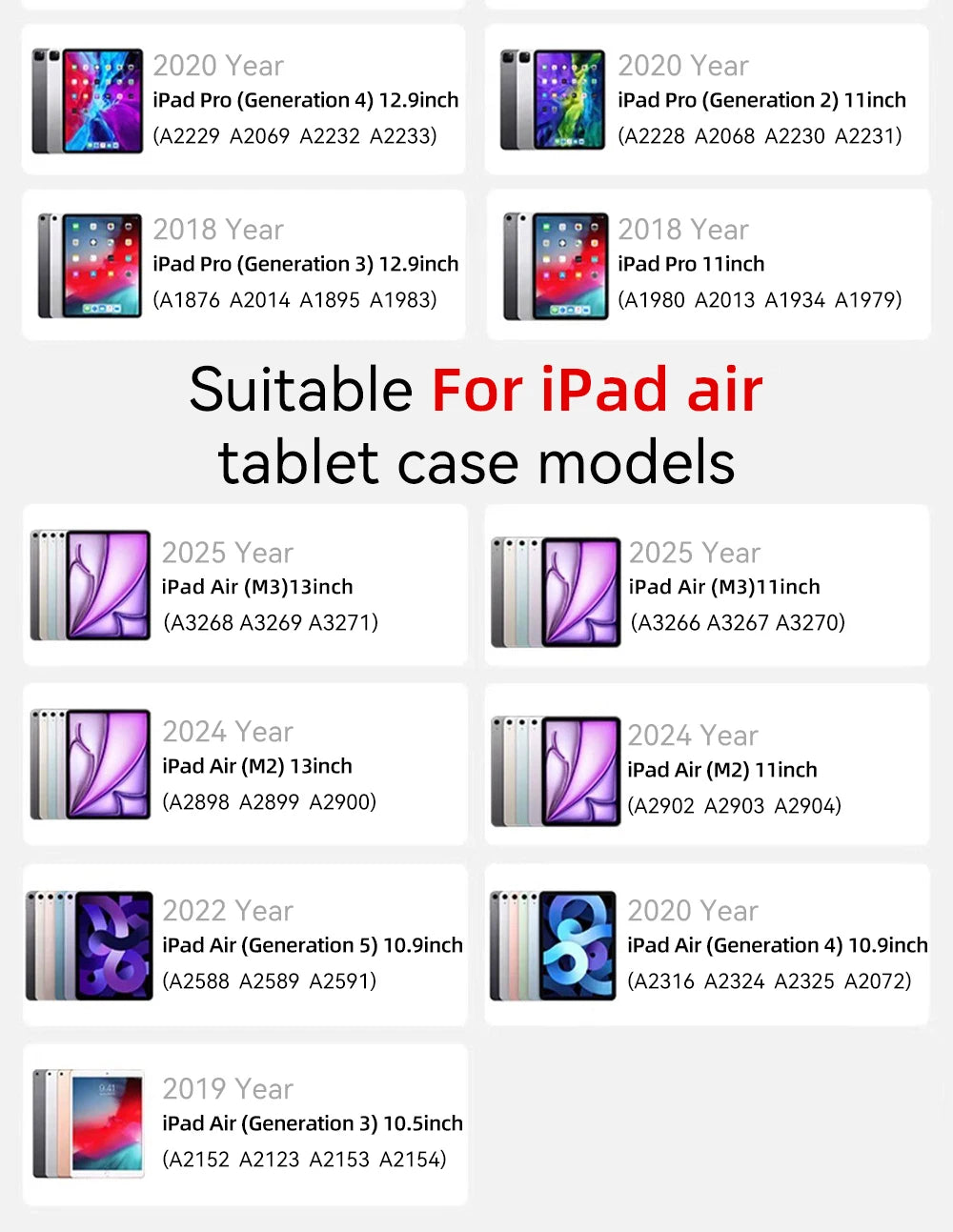 For ipad Case for Air 11 13 2024 M2 Pro 11 13 M4 Pro 11 4th 12.9 Mini 6 9th 10th Generation iPad 10.9in 10.2in 9.7in Tablet