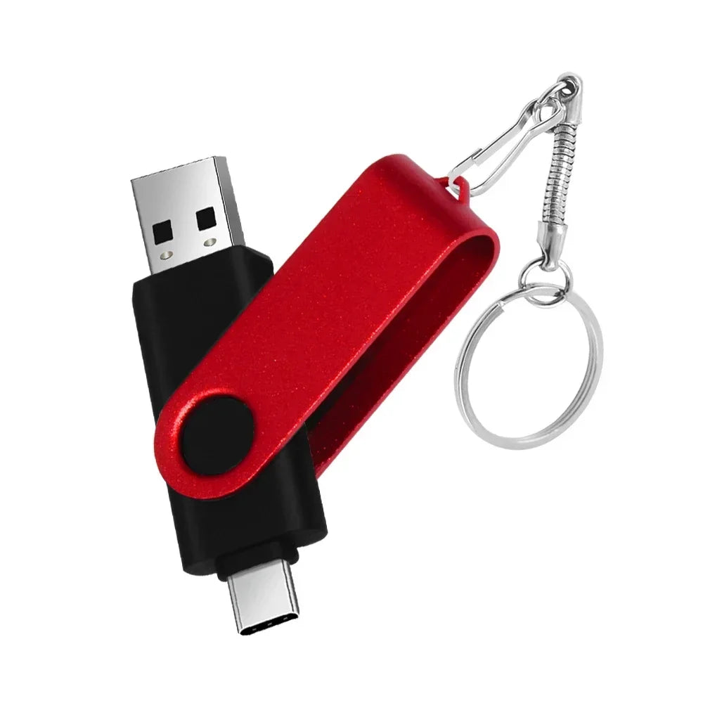 TYPE-C 2 IN 1 Pen Drive With Free key Ring 128GB Rotatable Metal USB 2.0 Flash Drive 64GB Business Gift Memory Stick 32GB 16GB