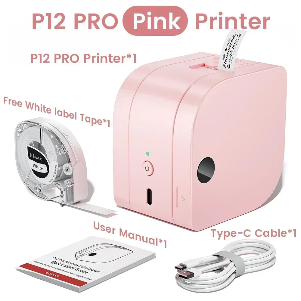 Phomemo Label Printer P12 PRO Portable Label Maker 12mm Rechargeable Bluetooth Inkless Printer Multiple Template for Office Home