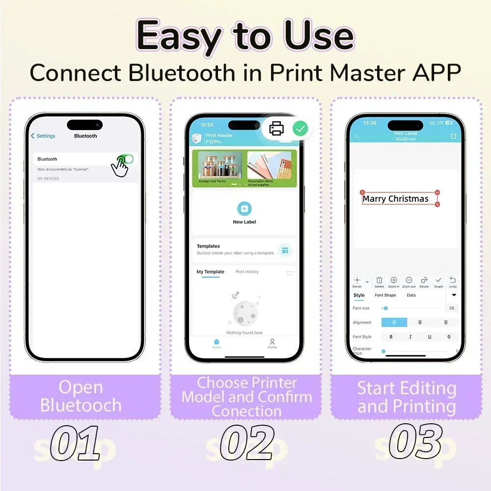 Phomemo Label Printer P12 PRO Portable Label Maker 12mm Rechargeable Bluetooth Inkless Printer Multiple Template for Office Home
