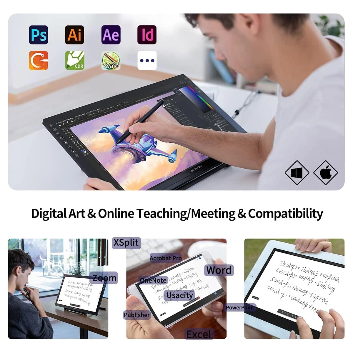 GAOMON Graphics Tablet PD2200 21.5 Inch Anti-Glare Screen Pen Display for Drawing with 8 Shortcut Keys Adjustable Stand Glove