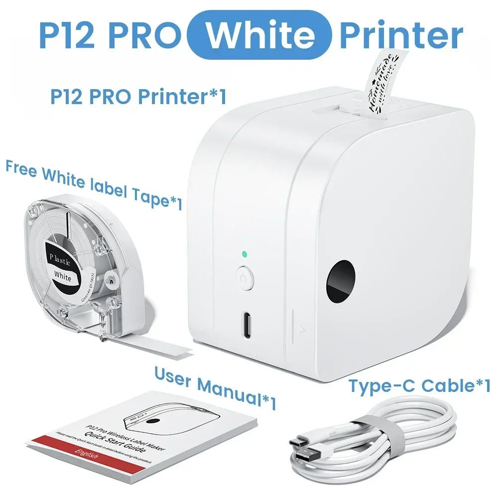 Phomemo Label Printer P12 PRO Portable Label Maker 12mm Rechargeable Bluetooth Inkless Printer Multiple Template for Office Home