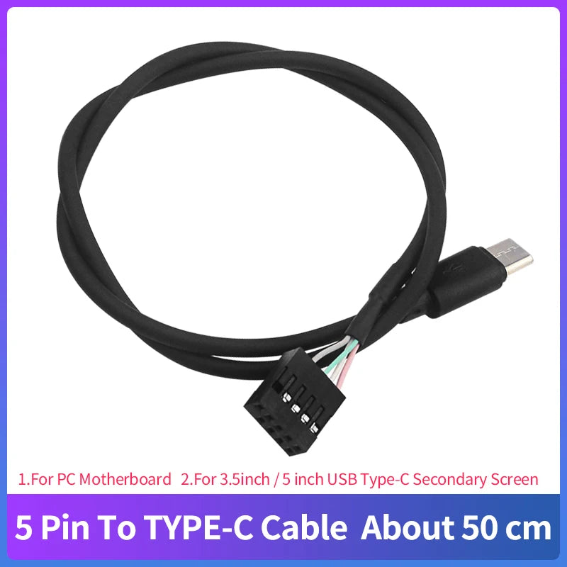 50CM 5Pin to TYPE-C Cable for Computer Mainboard Data Cable for 3.5 inch 5 inch USB Type-C Secondary Screen