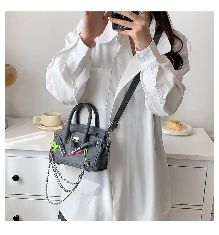 Vintage Distressed Denim Crossbody Bag 2025 Spring Summer Boho Chic Shoulder Purse for Women - Funny Ripped Designer Handbag