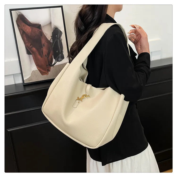 Luxury Shoulder Bag for Women 2025 - Minimalist Solid Color Tote, Spacious PU Leather Crossbody Purse, Elegant Underarm Handbag