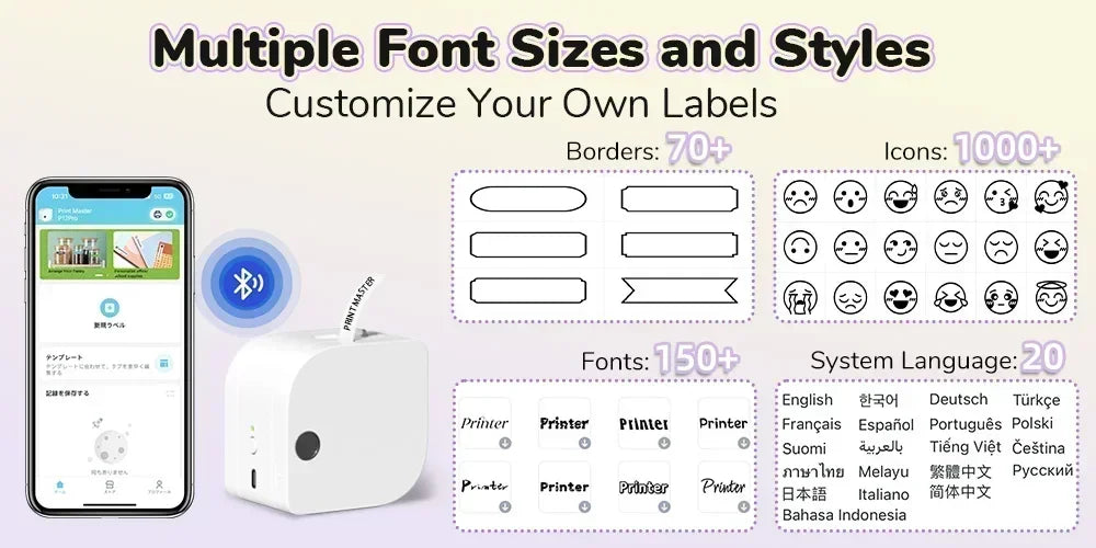 Phomemo Label Printer P12 PRO Portable Label Maker 12mm Rechargeable Bluetooth Inkless Printer Multiple Template for Office Home