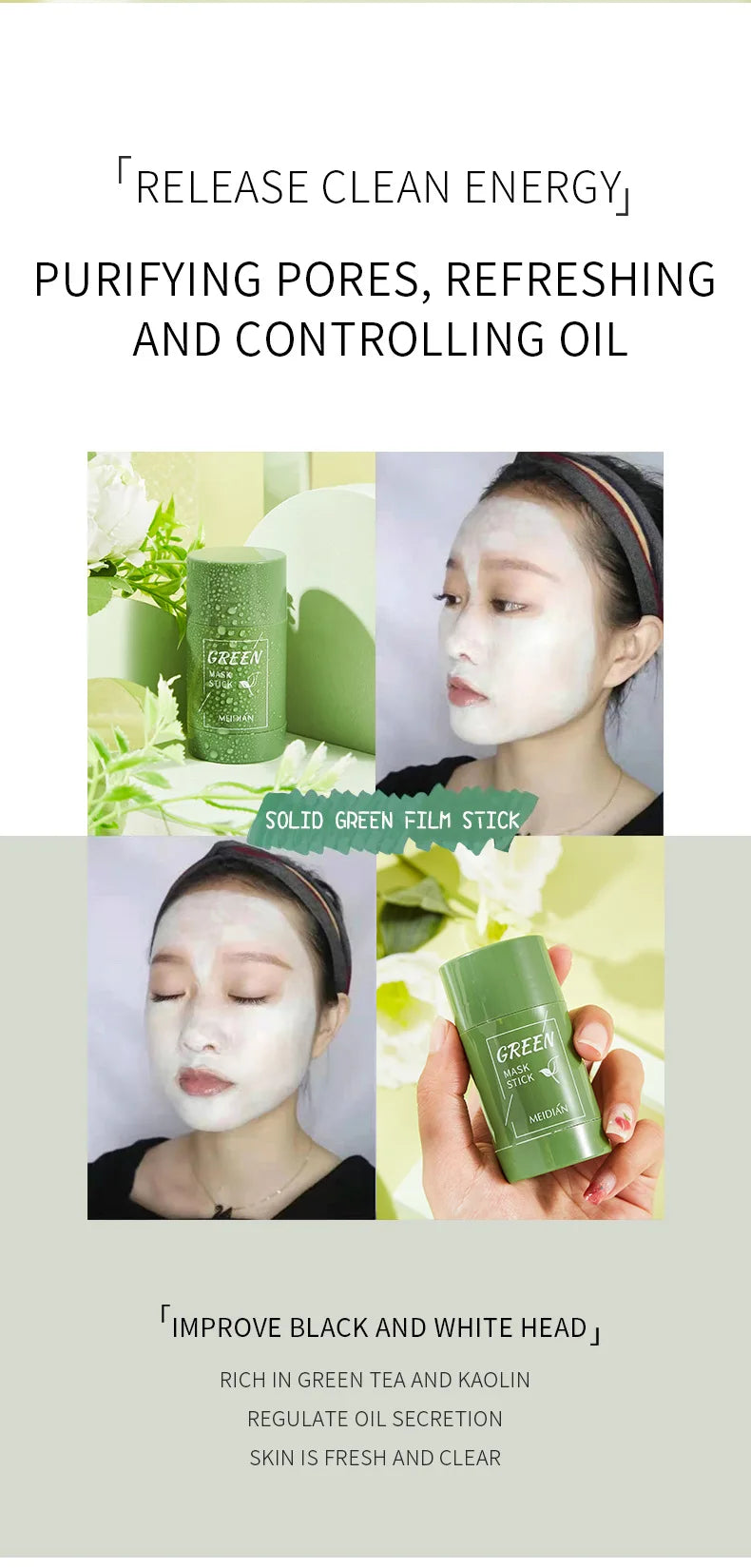 40ml Remove Blackhead Green Tea Solid Mask Clean Stick Mask Facial Dispel Acne Blemish Shrink Pores Korean Skin Care Multipack