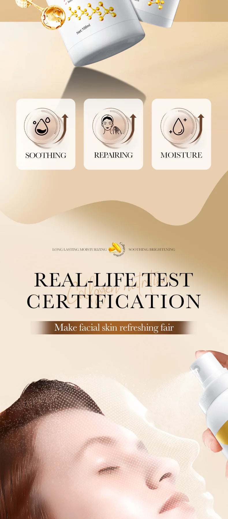SADOER Collagen Anti Wrinkle Moisturizing Facial Spray Cream Hydrating Whitening Anti-aging Face Cream Toner Facial Lotion