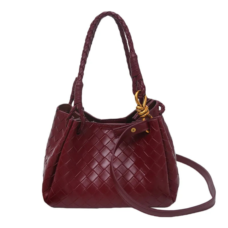 Woven Texture Bucket Bag - Stylish Unique Tote Basket Handbag, Soft Leather Crossbody/Shoulder Purse for Women