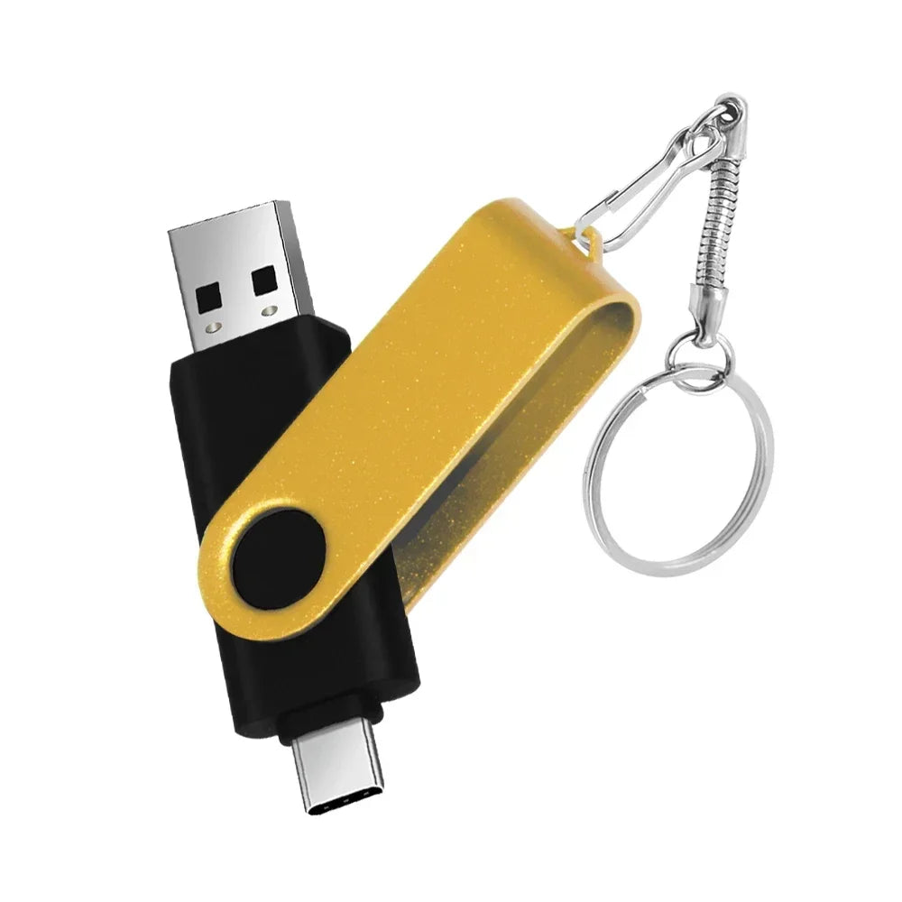 TYPE-C 2 IN 1 Pen Drive With Free key Ring 128GB Rotatable Metal USB 2.0 Flash Drive 64GB Business Gift Memory Stick 32GB 16GB