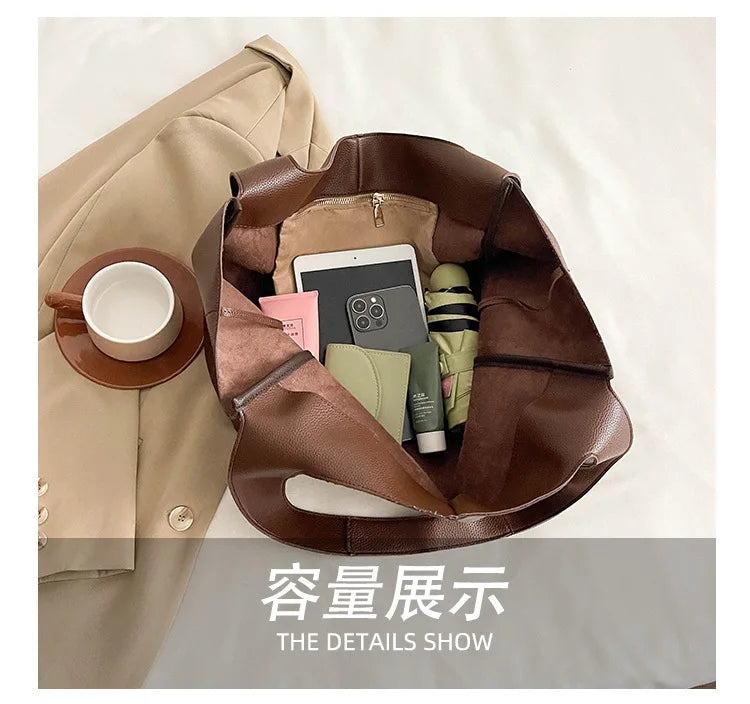 Luxury Shoulder Bag for Women 2025 - Minimalist Solid Color Tote, Spacious PU Leather Crossbody Purse, Elegant Underarm Handbag