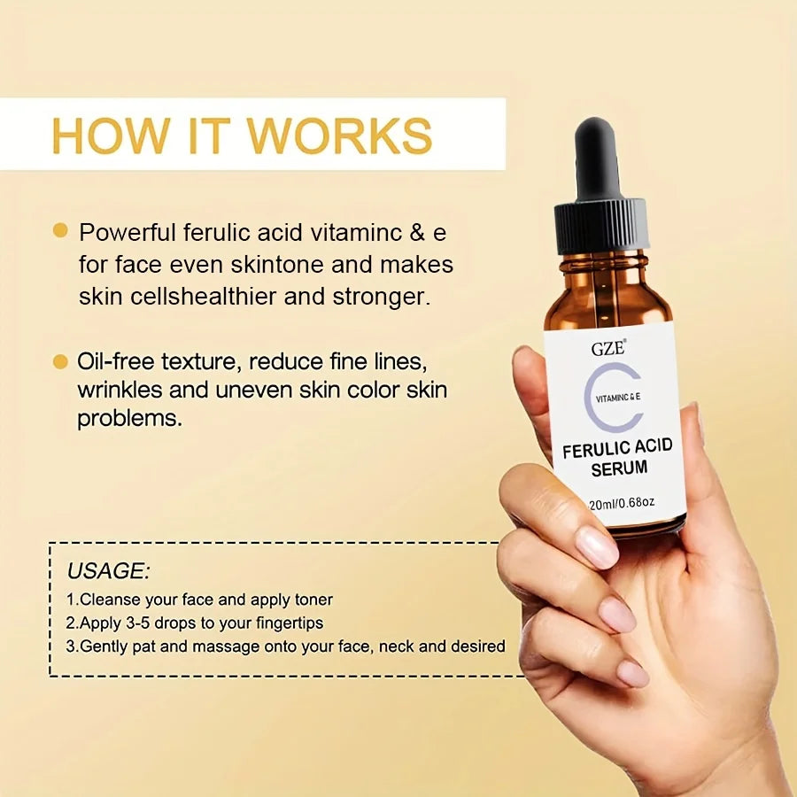 GZE Ferulic Facial Serum with Vitamin C, Vitamin E, & Absorbic Acid - Make you looks Younger, Skin Brightening Face Essence