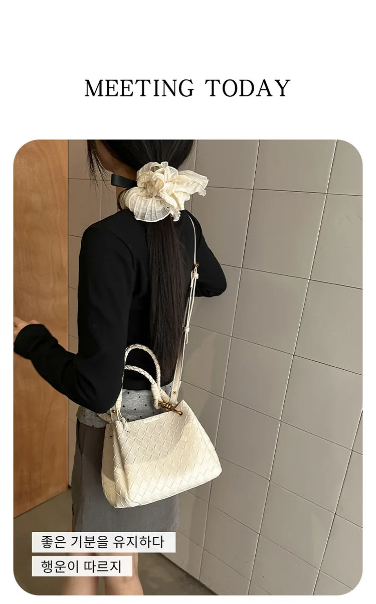 Woven Texture Bucket Bag - Stylish Unique Tote Basket Handbag, Soft Leather Crossbody/Shoulder Purse for Women