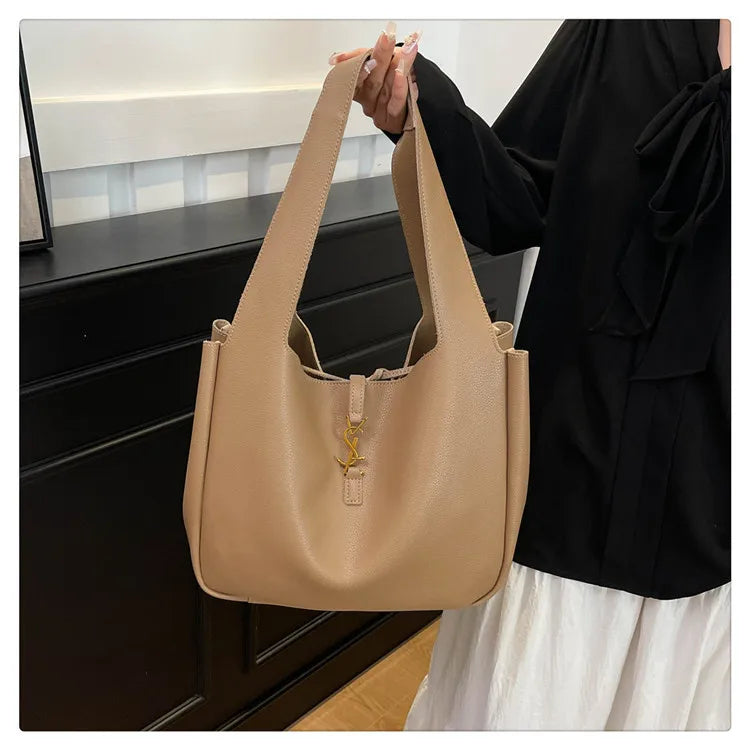 Luxury Shoulder Bag for Women 2025 - Minimalist Solid Color Tote, Spacious PU Leather Crossbody Purse, Elegant Underarm Handbag