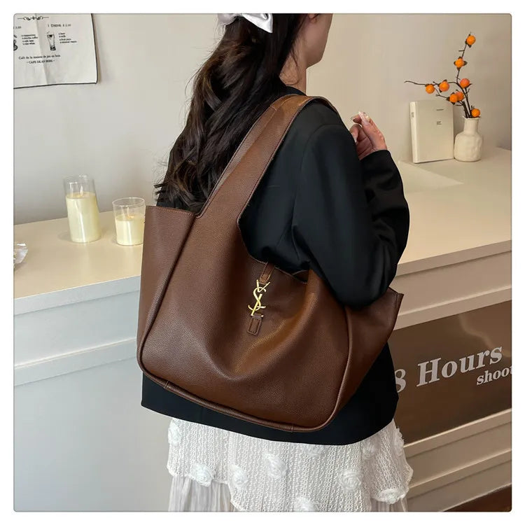 Luxury Shoulder Bag for Women 2025 - Minimalist Solid Color Tote, Spacious PU Leather Crossbody Purse, Elegant Underarm Handbag