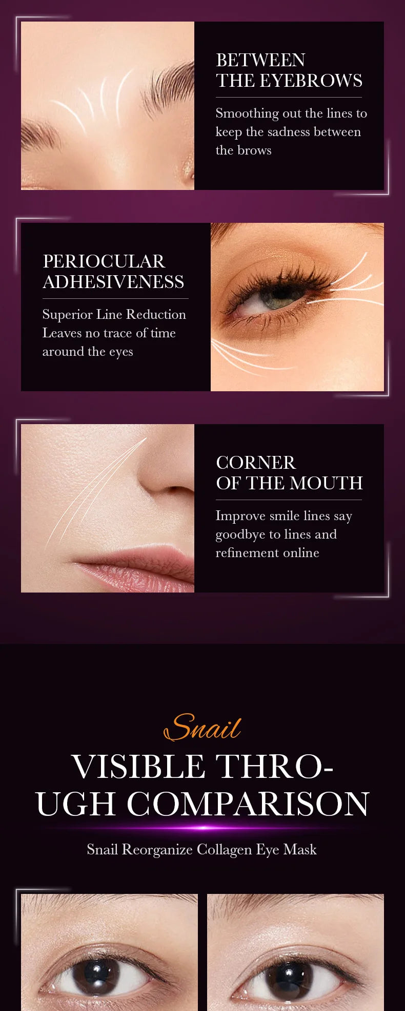 60pcs Snail Collagen Eye Mask Reduce Dark Circles Beauty Patches For Eye Skin Care Eye Bag Brightening Product