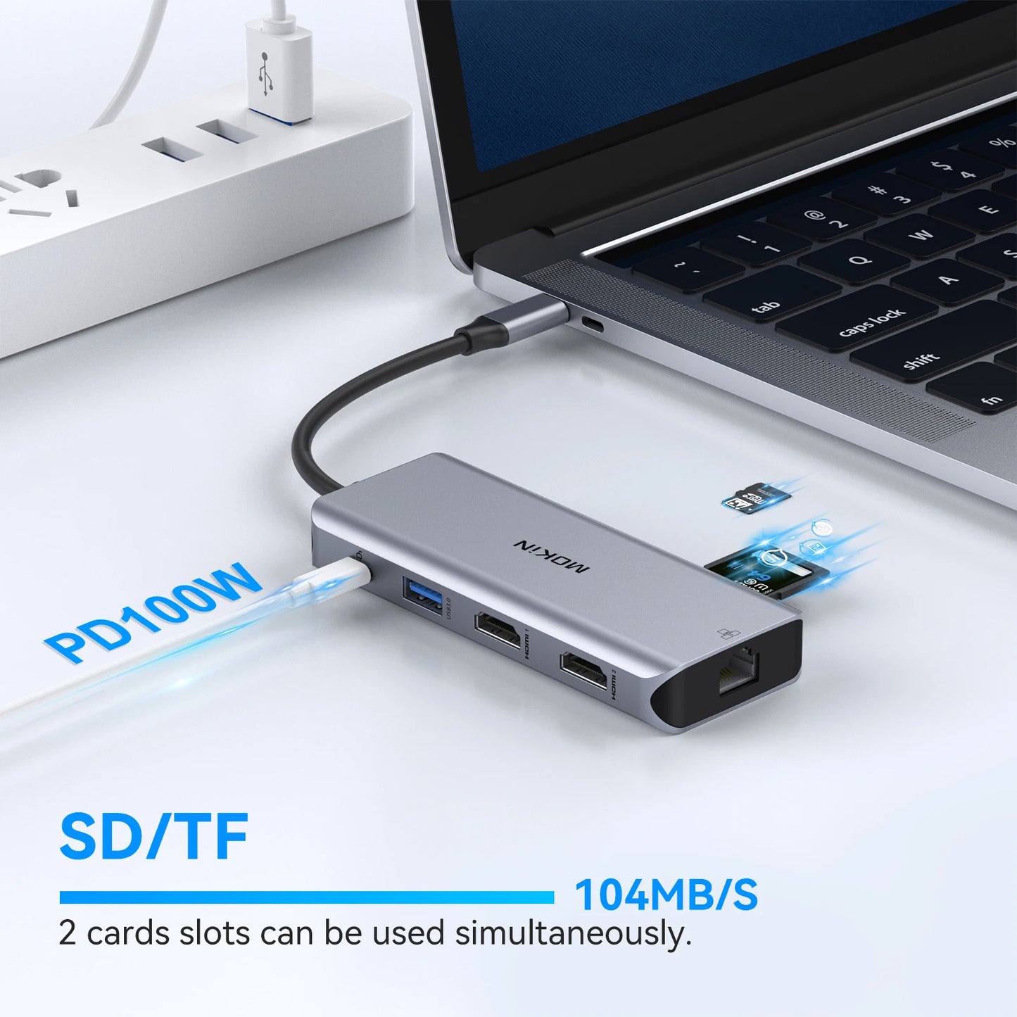 MOKiN USB C Dual Monitor Docking Station to Dual HDMI Adapter with 4K@60hz,SD/TF,RJ45,VGA,USB,Audio,100W PD Dock for MacBook Pro