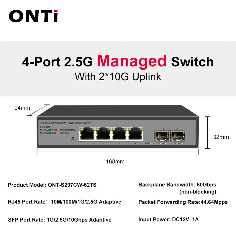 ONTi 5 Port Smart Web 2.5Gps with 2*10G SFP+ L2 Managed Switch and 5 or 8 Port L2 Web Managed 2.5Gps Switch