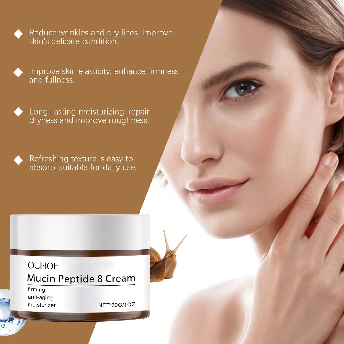 Mucin Peptide 8 Cream Moisturizing Smoothing Facial Skin Tighten Fade Fine Lines Nourish Brighten Skin Care For Rough Dry Skin