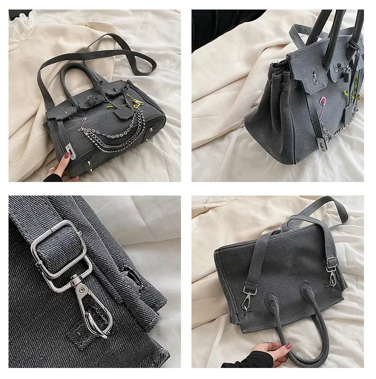 Vintage Distressed Denim Crossbody Bag 2025 Spring Summer Boho Chic Shoulder Purse for Women - Funny Ripped Designer Handbag